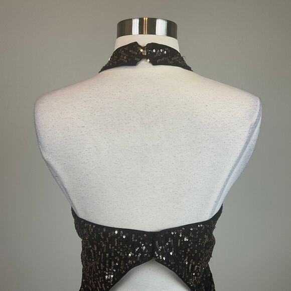 Black Sequined Mini Sheath Cocktail Dress Size 12 Large Cut Out Back by AQUA - Picture 7 of 11